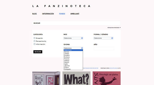 Detail of the catalogue of the online collection at fanzinoteca.net