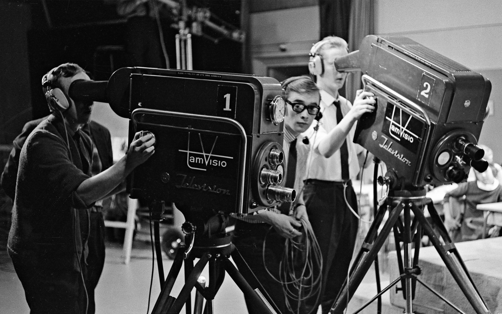 Grabación de un programa de televisión en el estudio Frenckell en Tampere. Finlandia, 1965