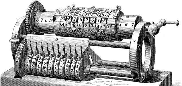 Mechanical calculating machine by George B. Grant Co. Illustration published in Scientific American, May 1877. 