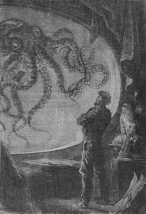Ilustración de 'Veinte mil leguas de viaje submarino' de Jules Verne.
