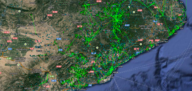 Mapa de conexiones de Guifi.net.