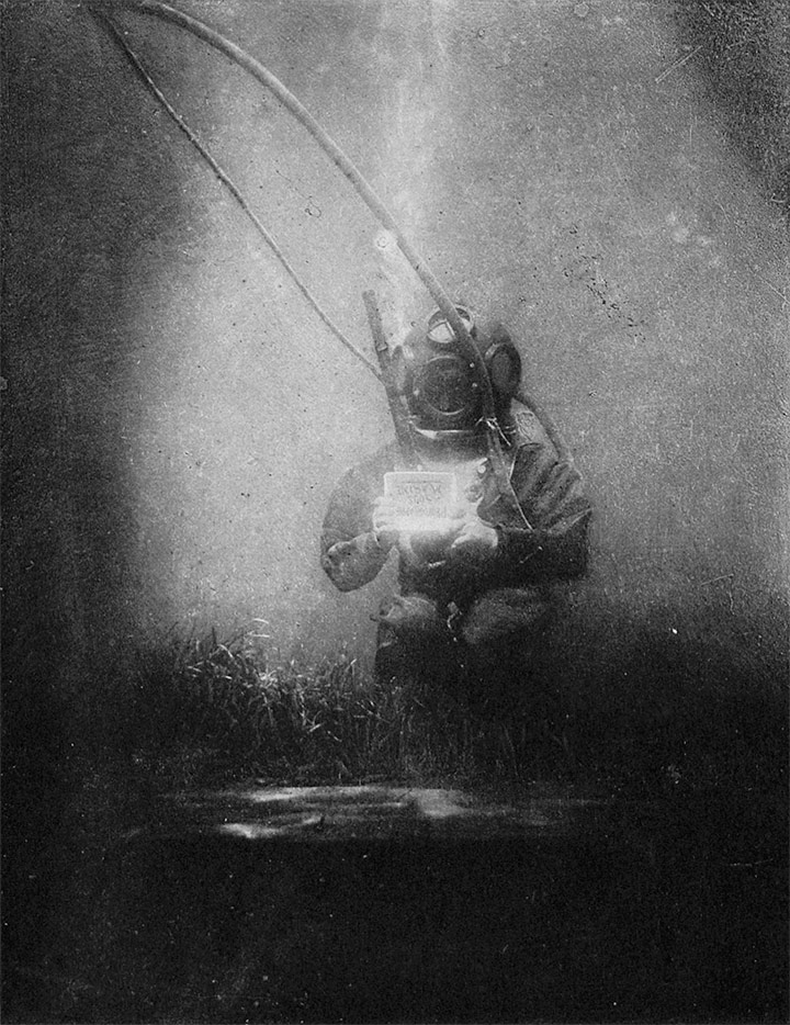 Emil Racovitza de buceador en el Observatorio Oceanológico de Banyuls-sur-Mer, 1899