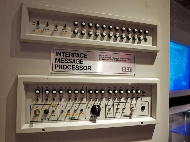 The first Interface Message Processor (IMP), used to interconnect participant networks to the ARPANET.