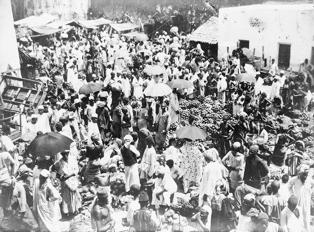 Mercado de fruta en Zanzíbar, 1890-1923