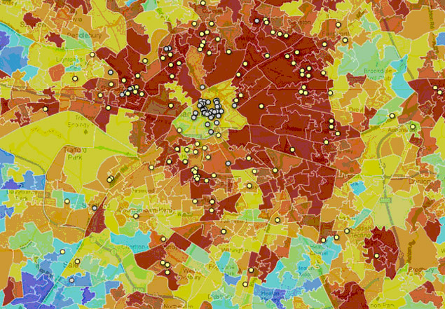 Mapa interactivo de los disturbios de Londres realizado por The Guardian.