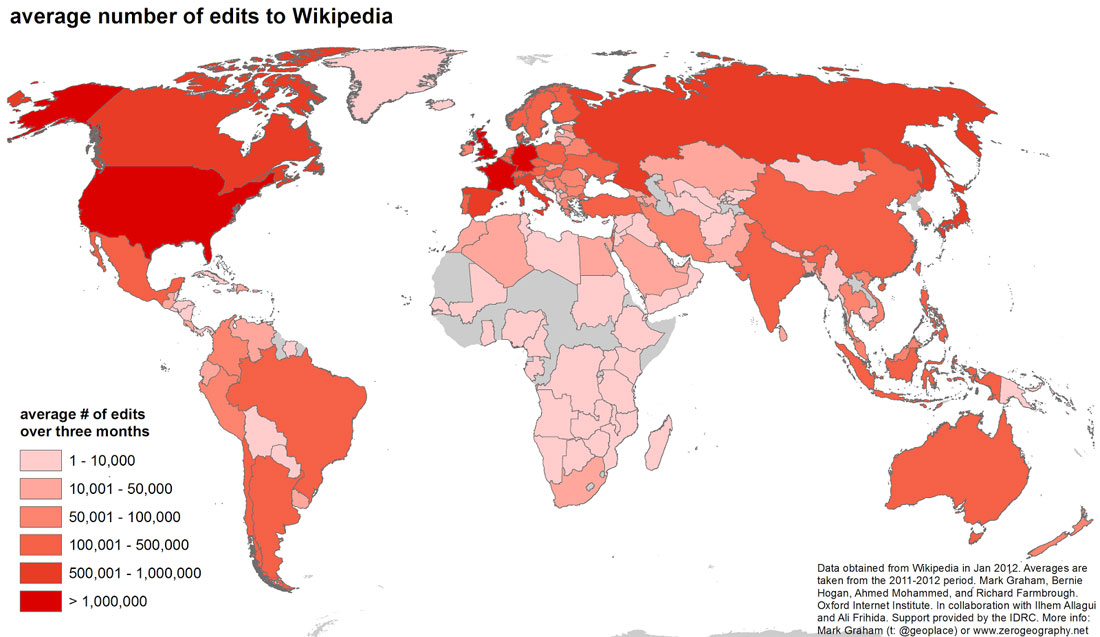 A la Viquipèdia hi ha cent vegades més articles georeferenciats sobre França que sobre tota l’Àfrica. I només un 25% dels continguts sobre l’Àfrica subsahariana s’editen des d’allà.