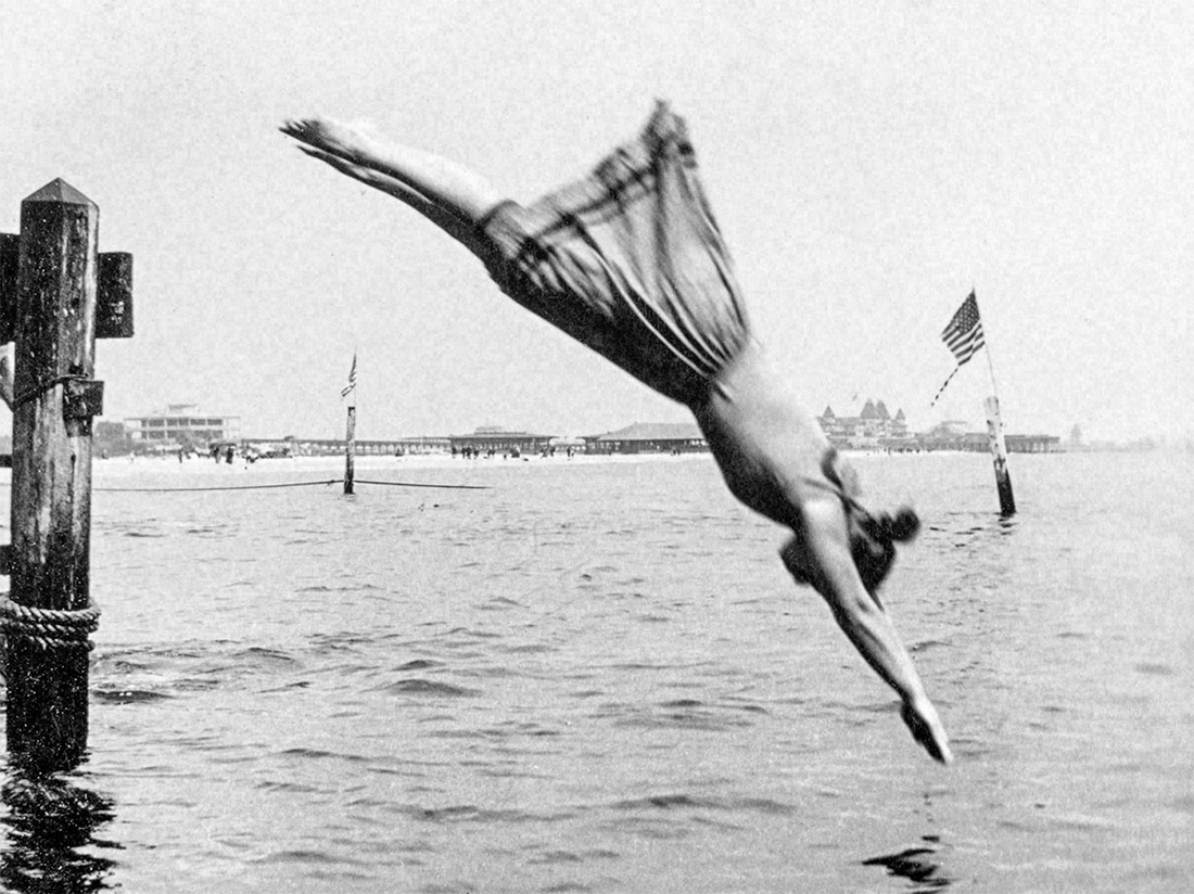 Woman diving from pier, 1892