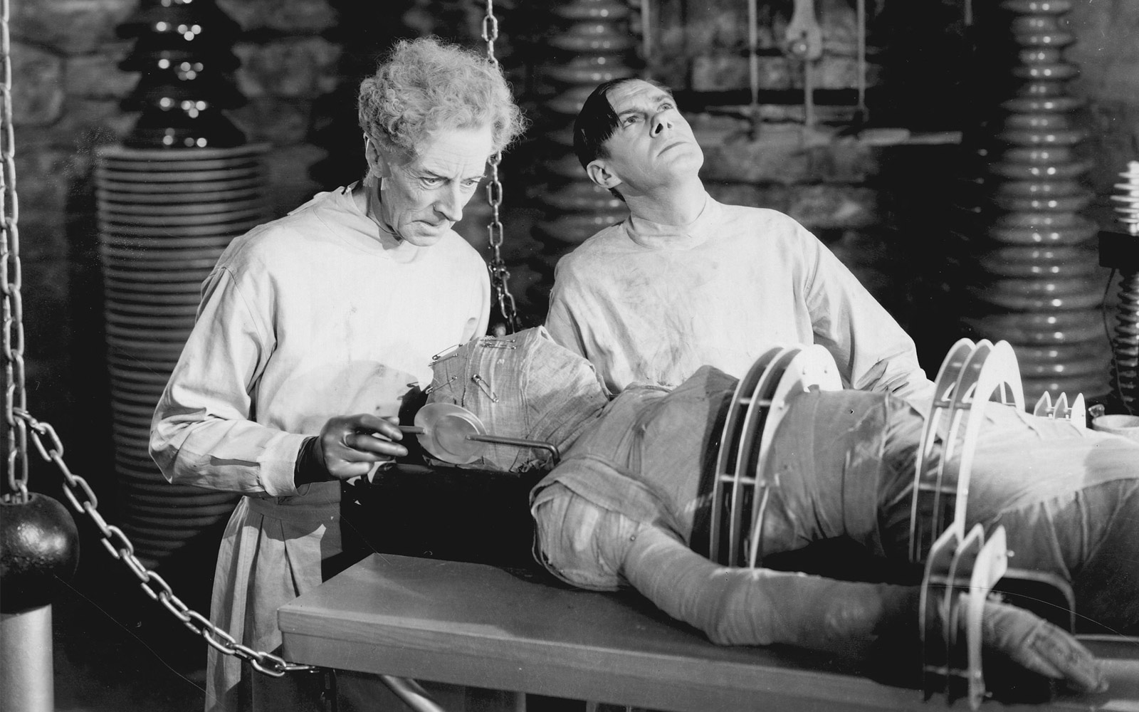 Ernest Thesiger and Colin Clive in Bride of Frankenstein directed by James Whale, 1935